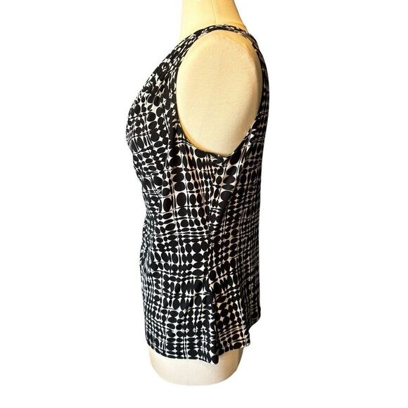 Calvin Klein Scoop Neck Large Sleeveless Blouse Black White Geometric Drape Neck - Picture 3 of 6
